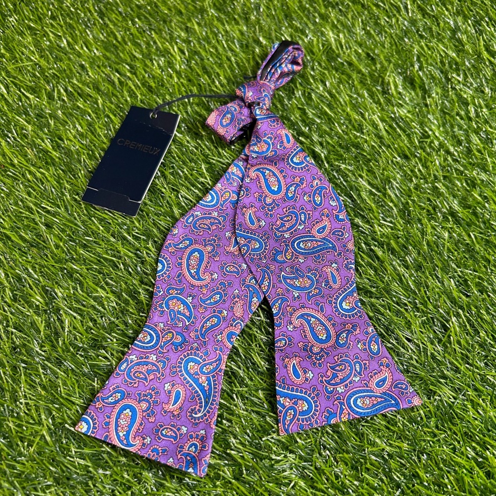 Cremieux Paisley Bow Tie Purple Blue‎ Pink Silk Adjustable Neck Tie Mens NWT